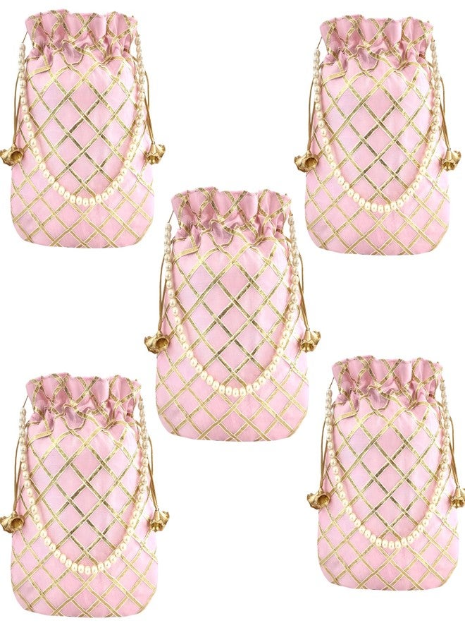 داتشيس حقيبة يد نسائية من دوقة، مزينة بتطريز غوتا باتي باللون الوردي، مع مقبض من اللؤلؤ (عبوة من 5 قطع) - Image 1